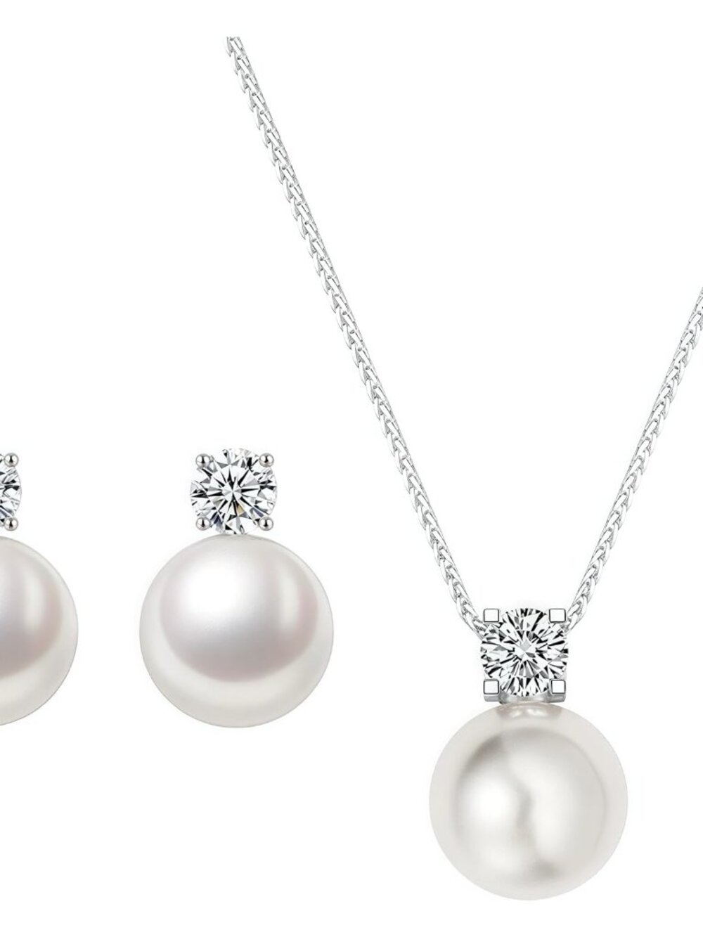 Pearl Earrings Necklace Set Silver Pearl Stud Earrings for Women Minimalist Pear